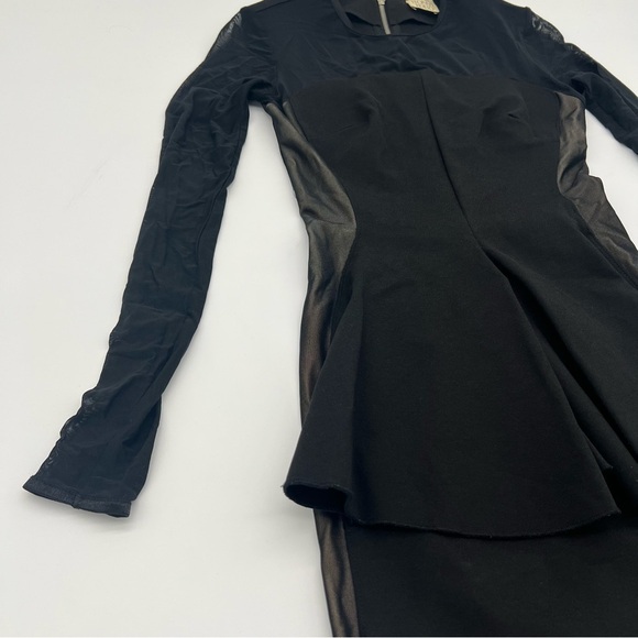 Torn by Ronny Kobo Black Long Mesh Sleeve Peplum Bodycon Dress Size Small - Picture 4 of 11